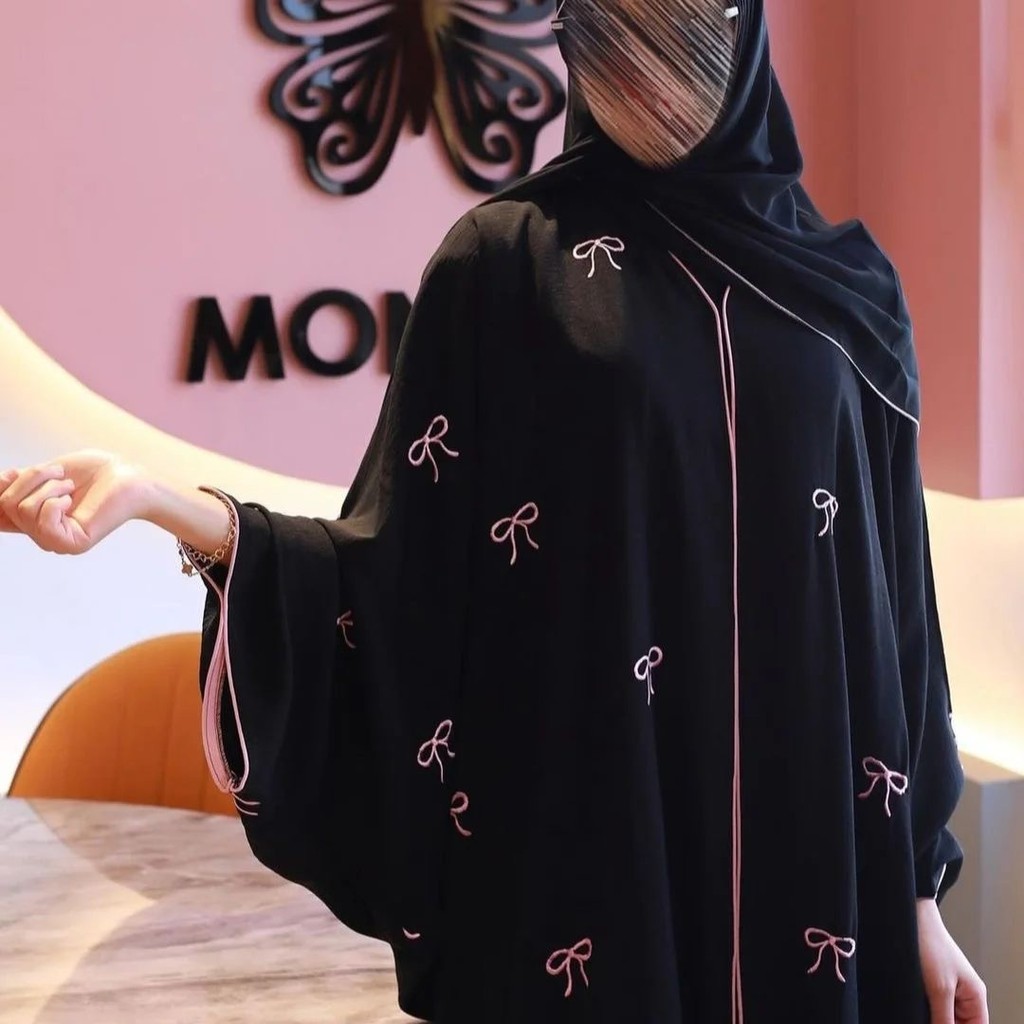 Raya Muslim Women Luxury Party Dresses Bow Embroidery Ramadan Dubai Open Abayas Kaftan Islam Cardigan Robe Jubah