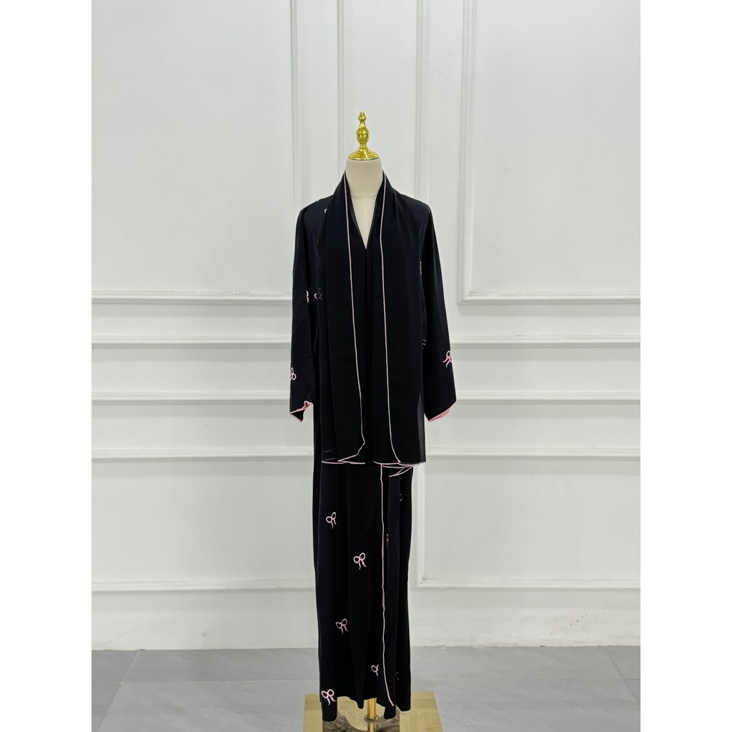 Raya Muslim Women Luxury Party Dresses Bow Embroidery Ramadan Dubai Open Abayas Kaftan Islam Cardigan Robe Jubah