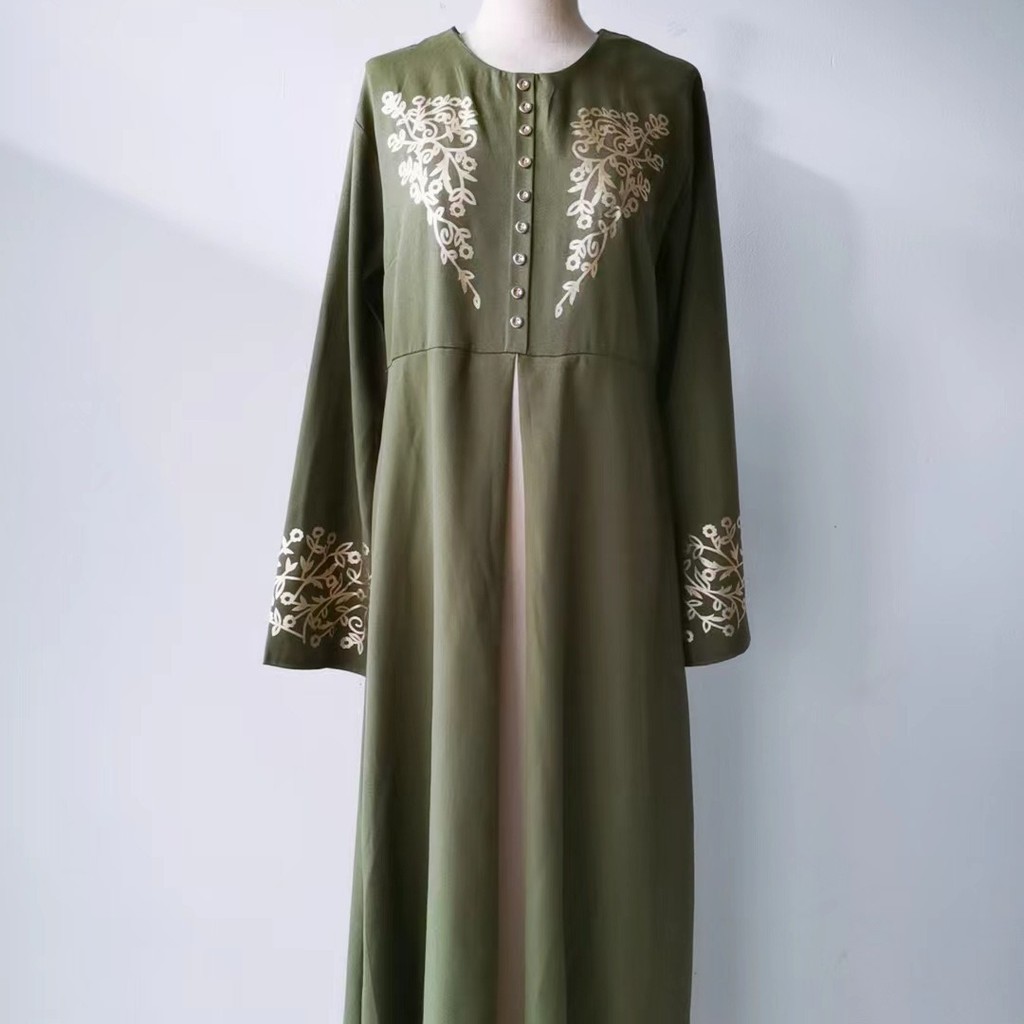 Dubai Islamic Clothes Kaftan Arabic Robe Print Muslim Dress Long Sleeve Abayas for Women Raya Mubarak Elegant Gown