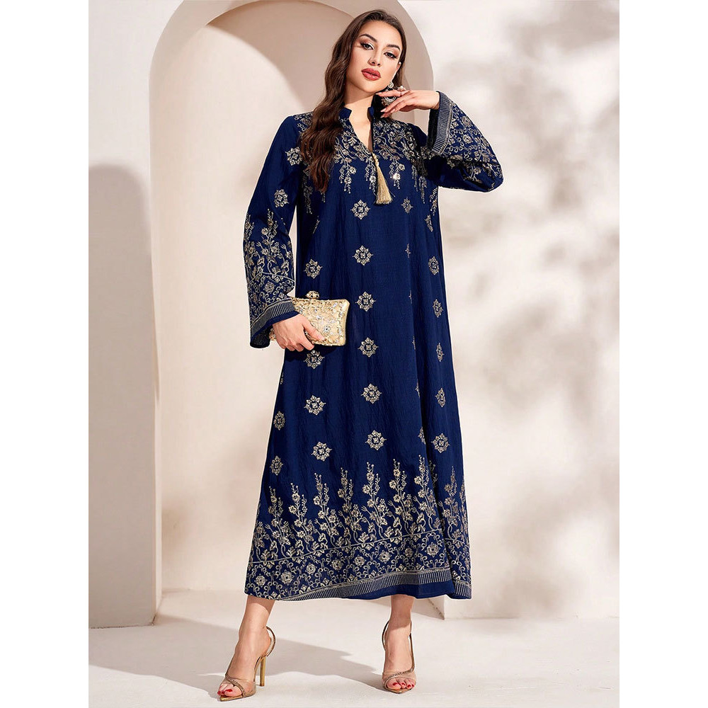 New Embroidery Muslim Dress Women Dubai Abaya Kaftan Raya Islamic Clothing Arabic Robe Caftan Muslimah
