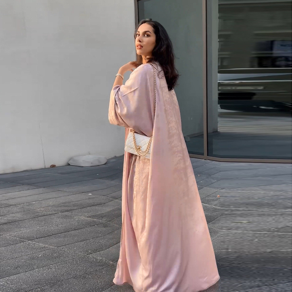 Satin Kimono Open Abayas for Women Ramadan Muslim Dress Malayu Kaftan Kebaya Caftan Abaya Dubai Luxury
