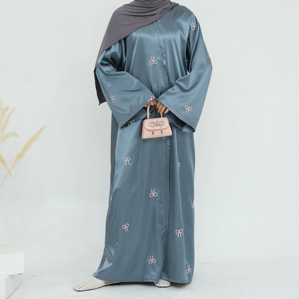 Raya Muslim Open Abaya for Women Cardigan Robe Long Dresses Bow Embroidery Ramadan Dubai Abayas Kaftan Jubah
