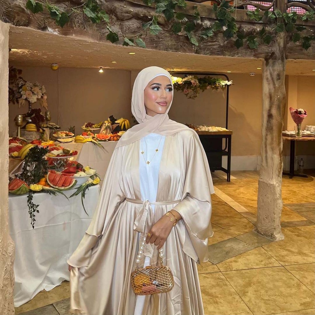 Raya Abayas for Women Muslim Satin 3 Layers Ramadan Robe Cake Dress Ramadan Caftan Long Dresses Cardigan Jubah