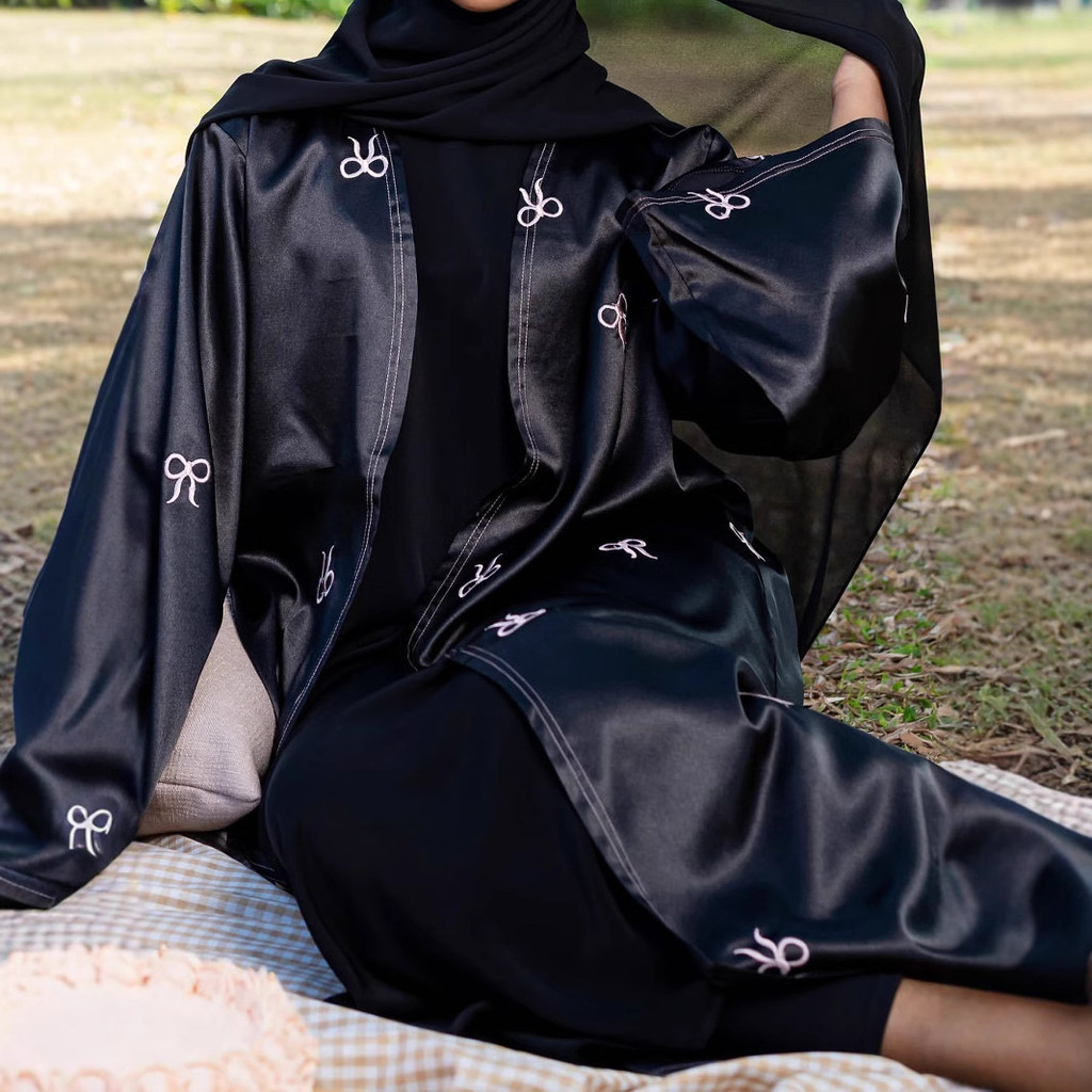 Raya Muslim Open Abaya for Women Cardigan Robe Long Dresses Bow Embroidery Ramadan Dubai Abayas Kaftan Jubah
