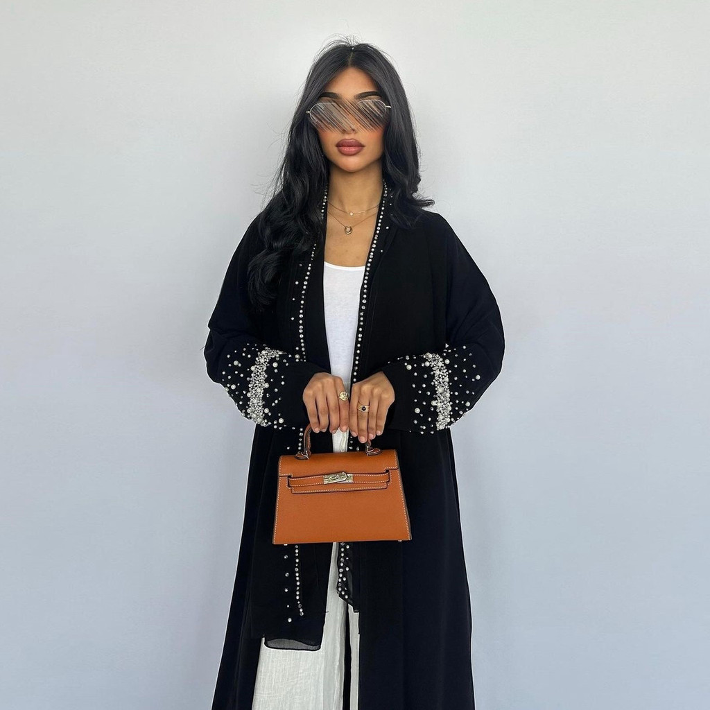 Muslim Black Abaya Dubai Luxury Open Cardigan Women's Prayer Caftan For Evening Robe Clothes Large Size With Belt