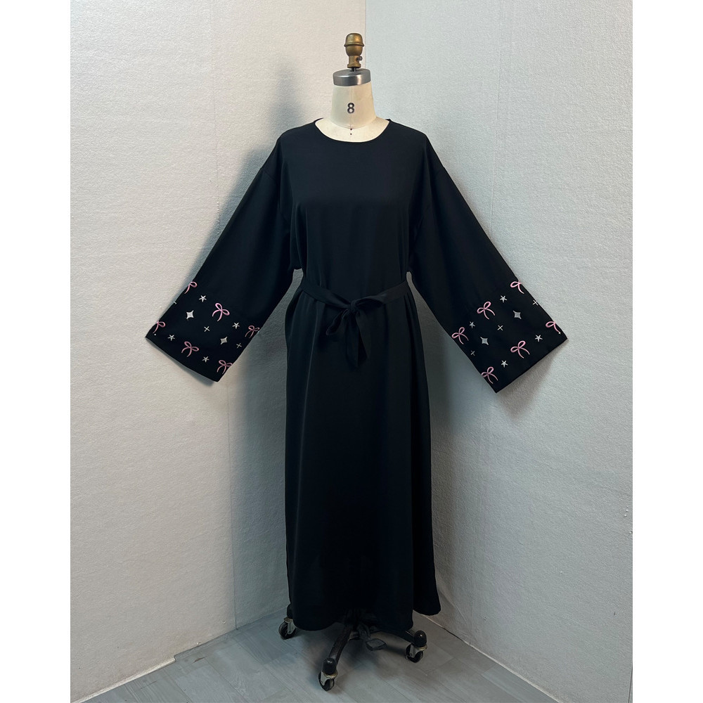 Ramadan Muslim Women Modest Dresses Kaftan Bow Embroidery Dubai Abayas Islam Raya Jubah Arab Long Robe