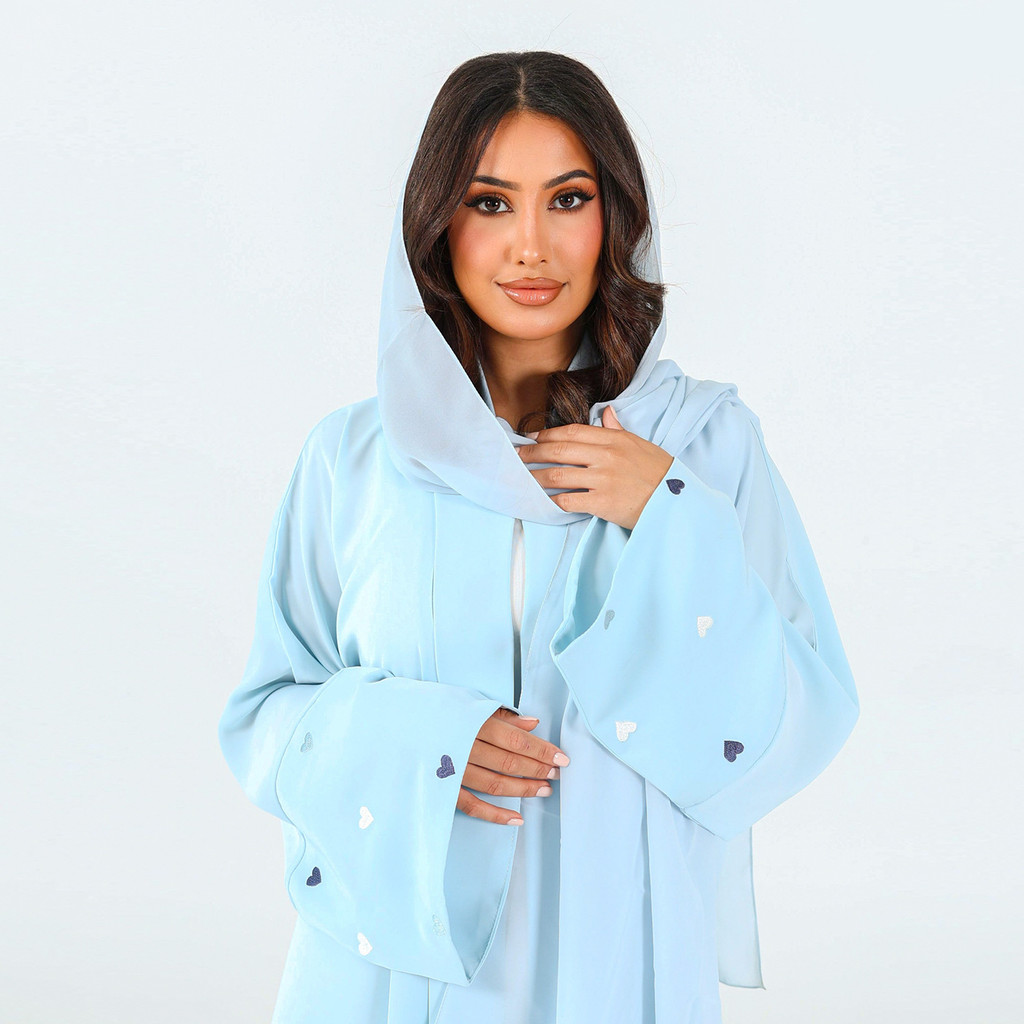 Love Heart Embroidery Muslim Abaya for Women Raya Cardigan Ramadan Abayas Kaftan Islam Dubai Arab Long Robe Jubah