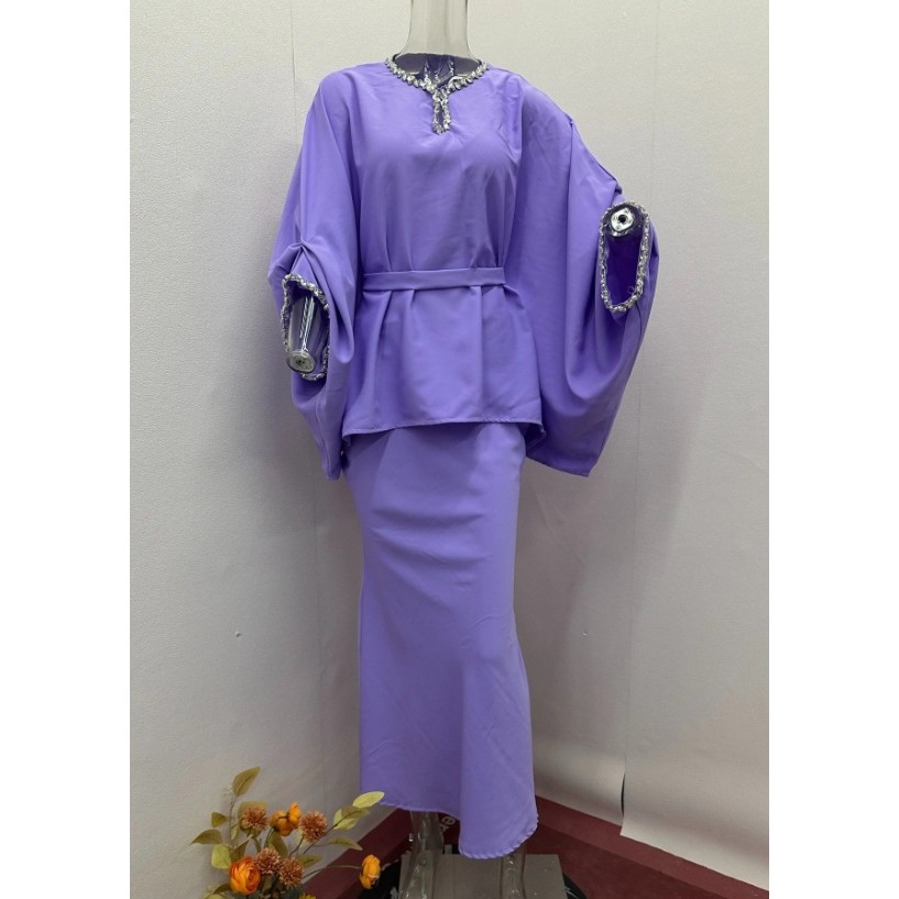 Skirt Set Women Two Piece Sets Round Neck Full Sleeve Dress Sets Tops Tight Waist Long Skirts Elegant Splice Summer
