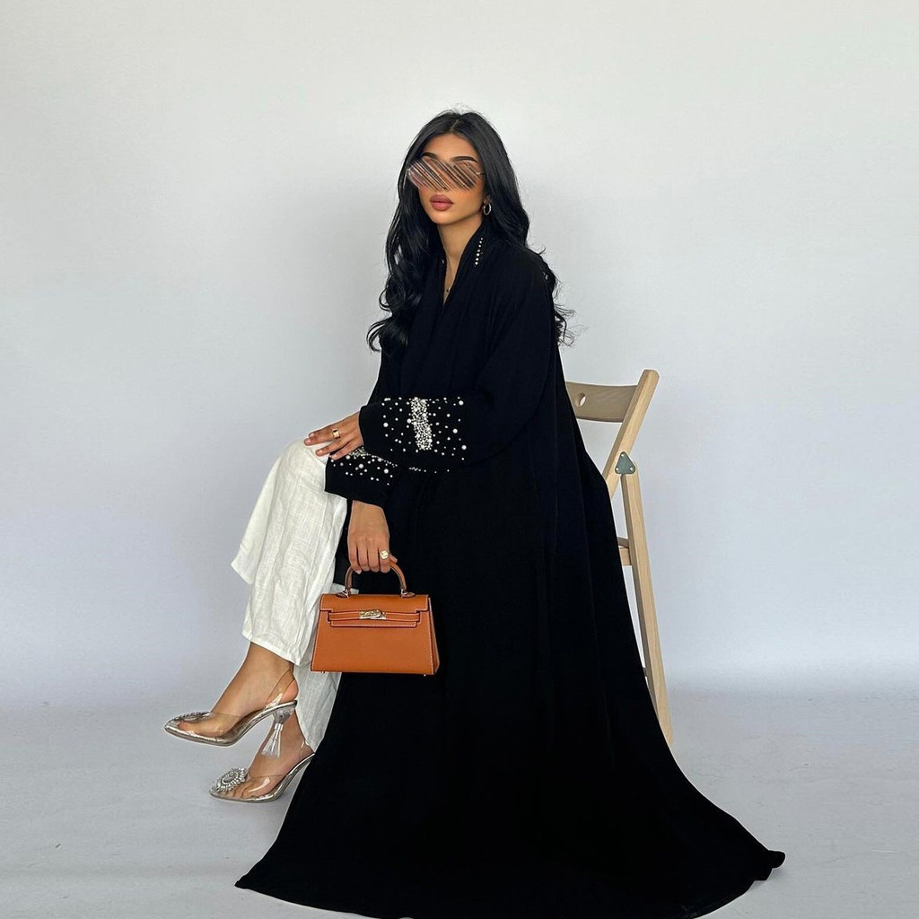 Muslim Black Abaya Dubai Luxury Open Cardigan Women's Prayer Caftan For Evening Robe Clothes Large Size With Belt