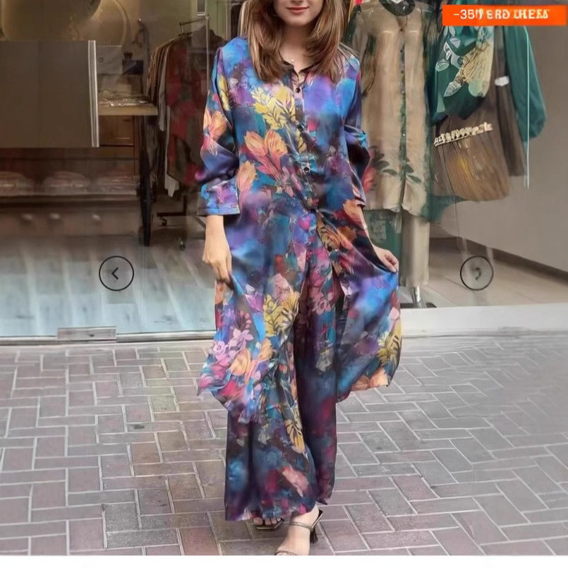 Muslim Women Fashion New 2 Piece Set Spring Single  Laple Shirt & Pants Outfits Autumn Long Sleeve Loose Women Suit
