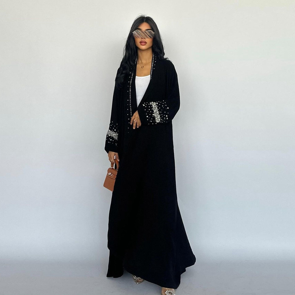 Muslim Black Abaya Dubai Luxury Open Cardigan Women's Prayer Caftan For Evening Robe Clothes Large Size With Belt