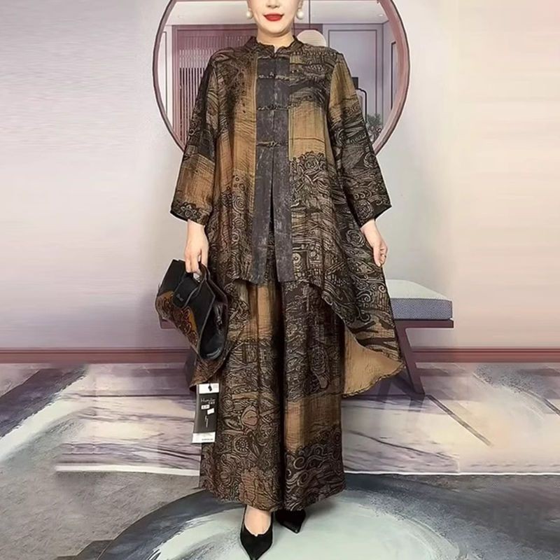 2 piece set ethnic style mother suit spring and autumn loose irregular retro temperament national style