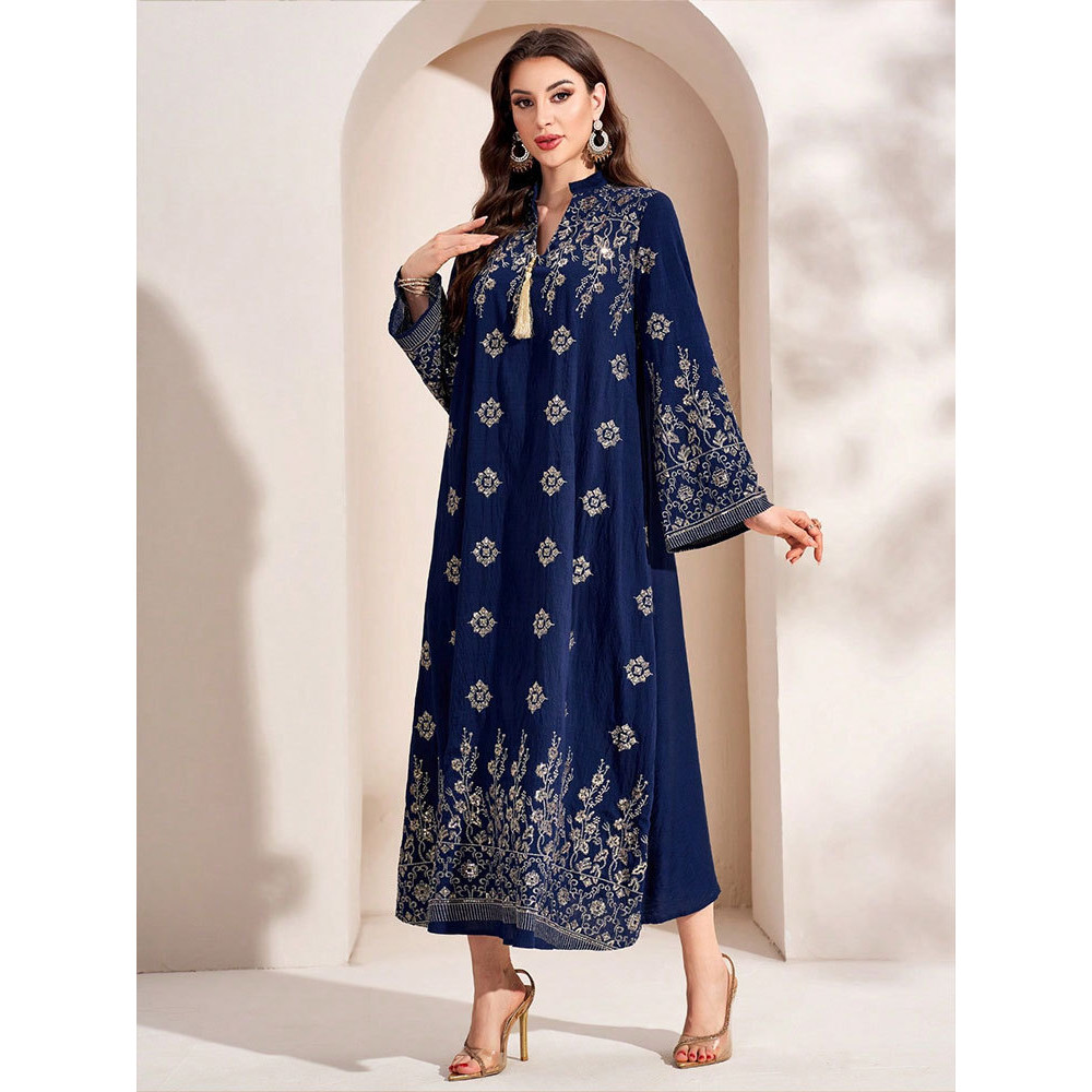 New Embroidery Muslim Dress Women Dubai Abaya Kaftan Raya Islamic Clothing Arabic Robe Caftan Muslimah