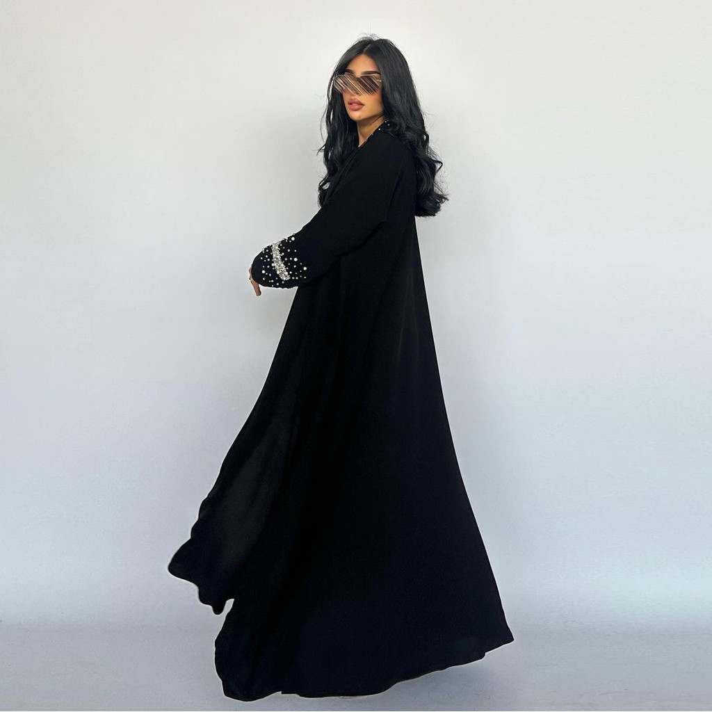 Muslim Black Abaya Dubai Luxury Open Cardigan Women's Prayer Caftan For Evening Robe Clothes Large Size With Belt