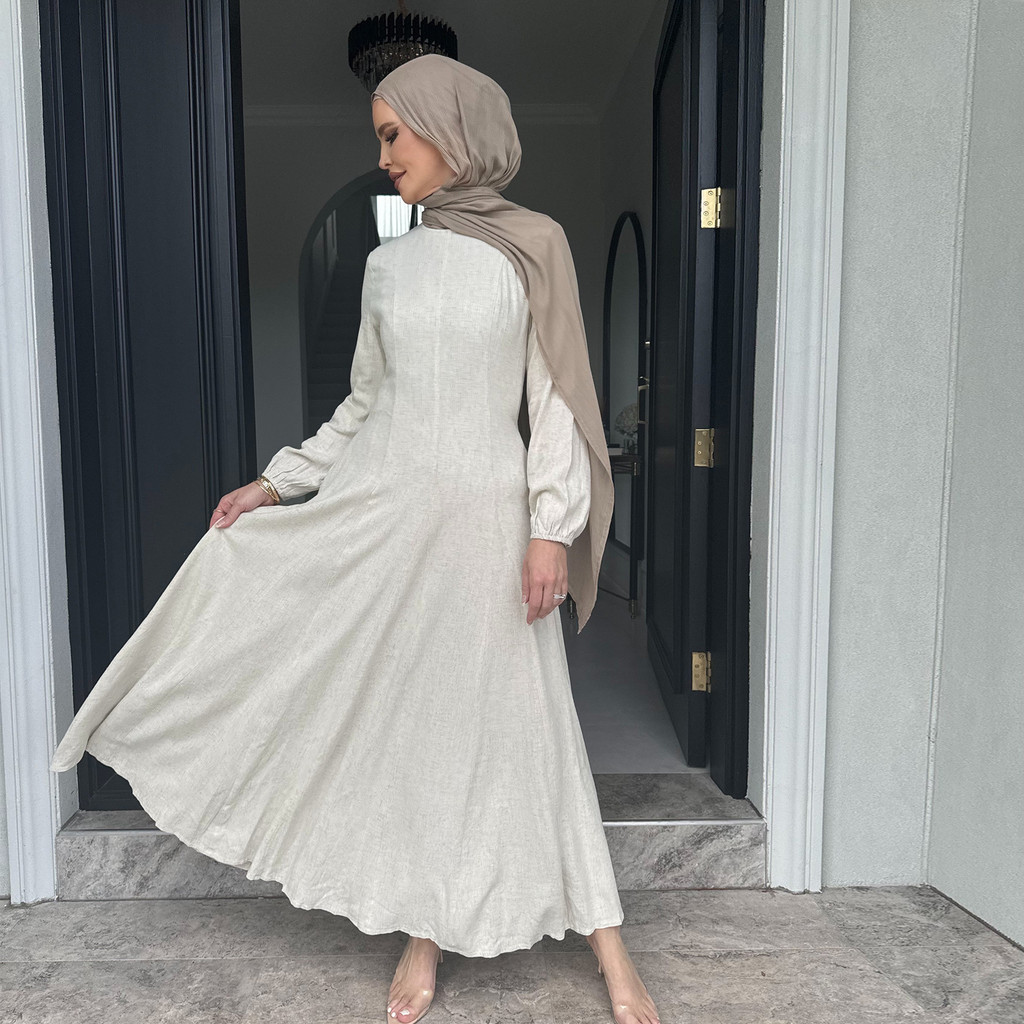 New Muslim Dress for Women Cotton and Linen Maxi Dresses Raya Ramadan Modest Abaya Robe Islam Clothing Jubah