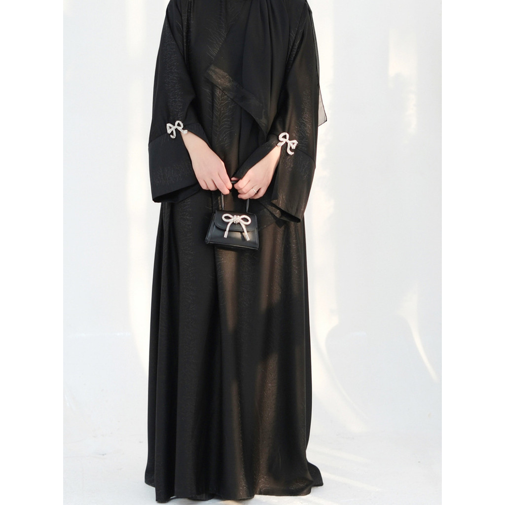 Raya Muslim Abaya for Women Bow Dresses Split Sleeve Ramadan Dubai Long Robe Party Islam Kaftan