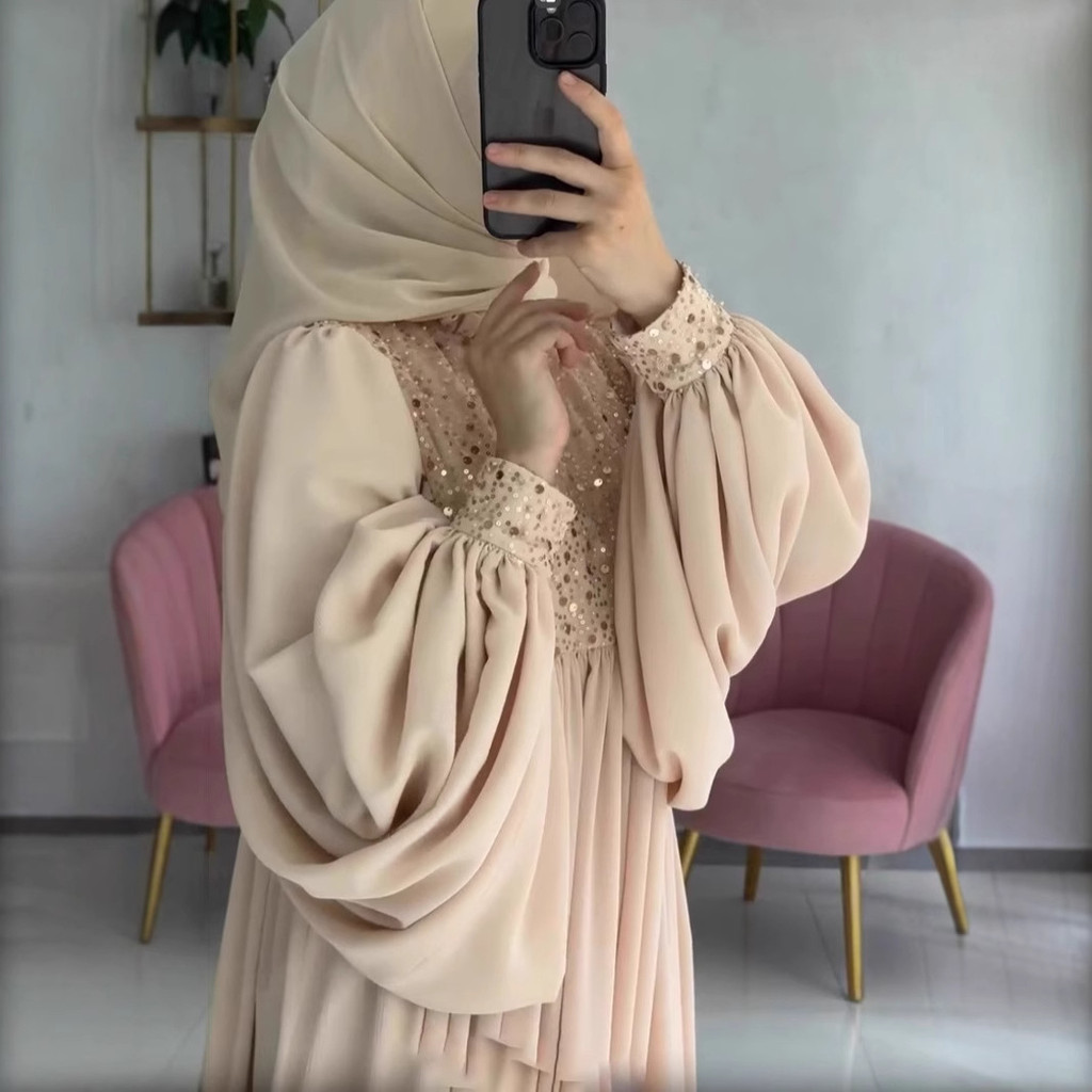 Raya Muslim Party Dress Abaya for Women Sequins Dresses Loose Kaftan Islam Arab Long Robe Ramadan Dubai
