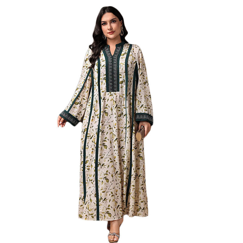 Middle East Dubai fashion large size dress Muslim loose long ice silk wrinkled robe