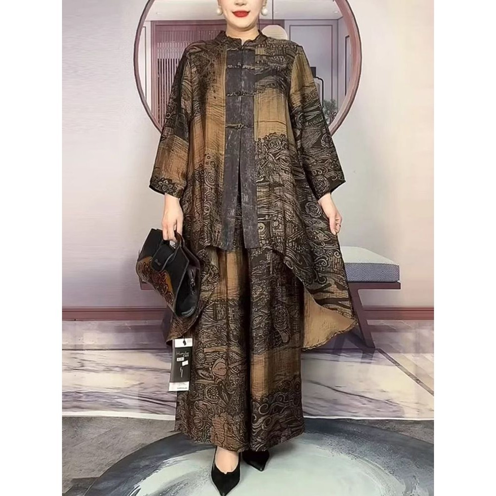 2 piece set ethnic style mother suit spring and autumn loose irregular retro temperament national style