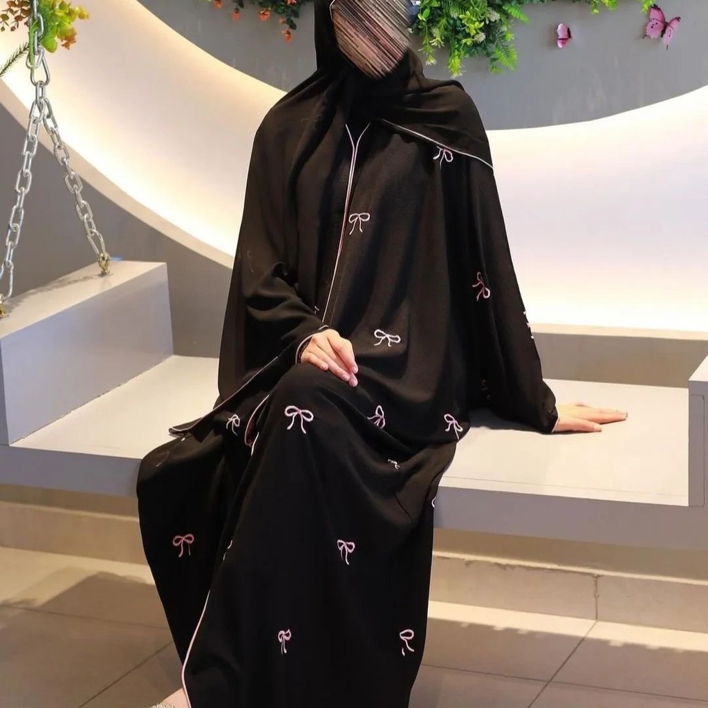 Raya Muslim Women Luxury Party Dresses Bow Embroidery Ramadan Dubai Open Abayas Kaftan Islam Cardigan Robe Jubah