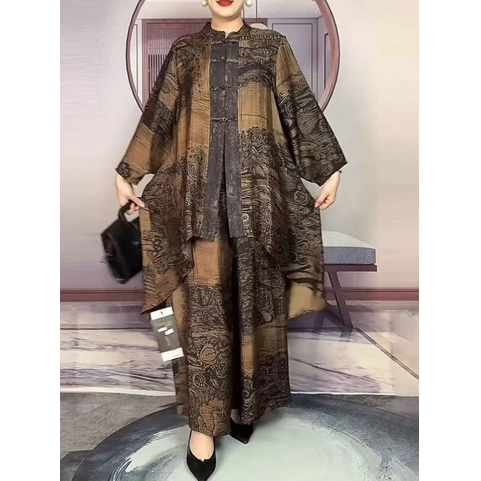 2 piece set ethnic style mother suit spring and autumn loose irregular retro temperament national style