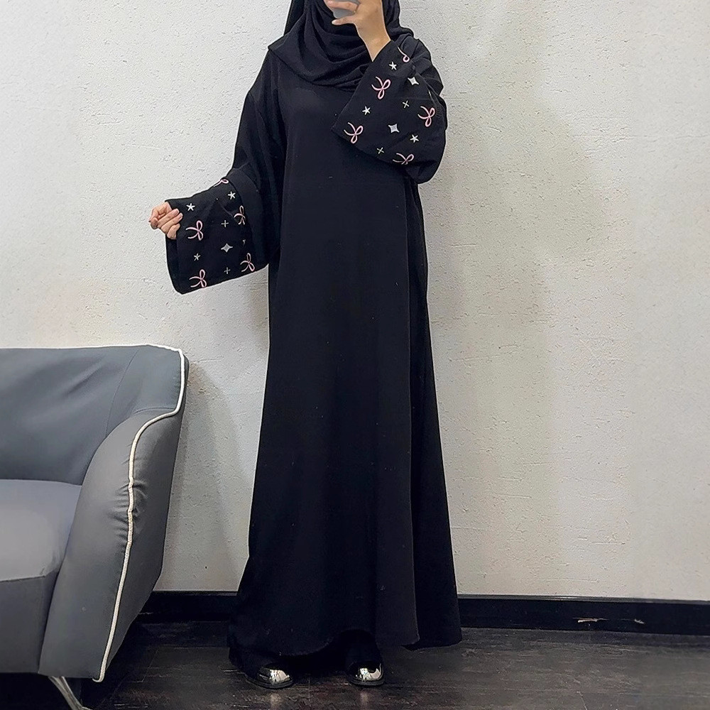 Ramadan Muslim Women Modest Dresses Kaftan Bow Embroidery Dubai Abayas Islam Raya Jubah Arab Long Robe