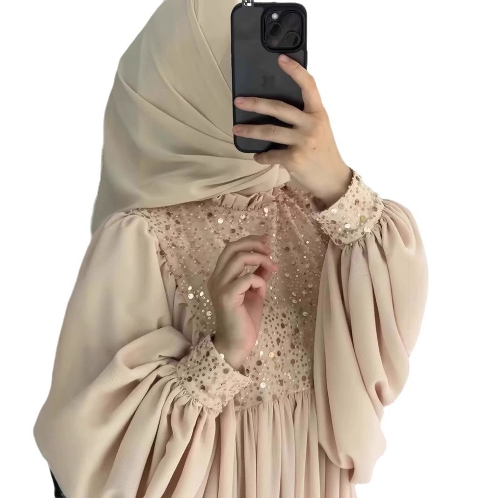 Raya Muslim Party Dress Abaya for Women Sequins Dresses Loose Kaftan Islam Arab Long Robe Ramadan Dubai