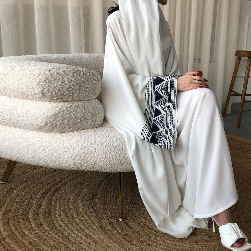 Raya White Open Kimono Abaya Dubai Luxury embroidery Islam Muslim Kaftan Dress Kebaya Palestine Abayas Women