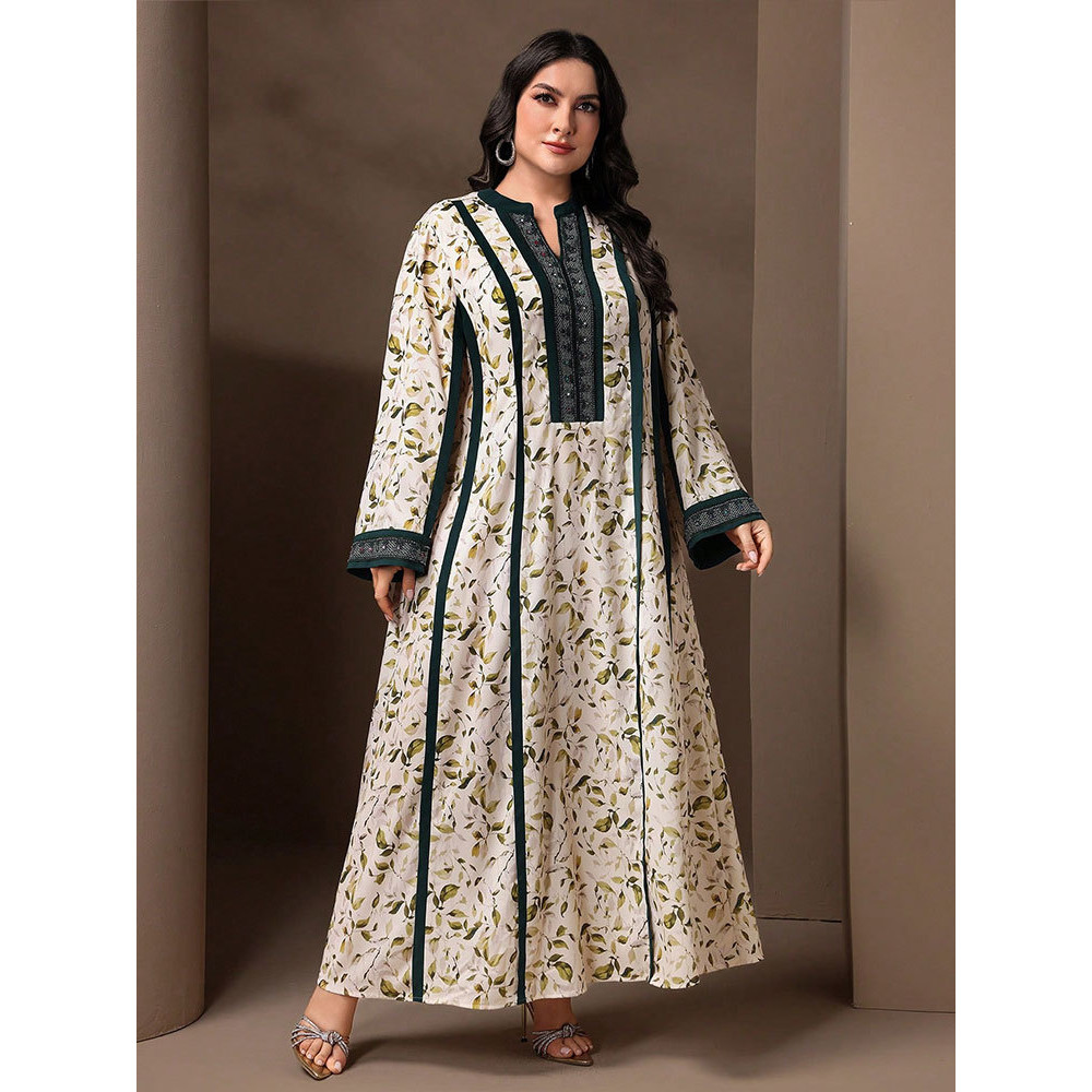 Middle East Dubai fashion large size dress Muslim loose long ice silk wrinkled robe