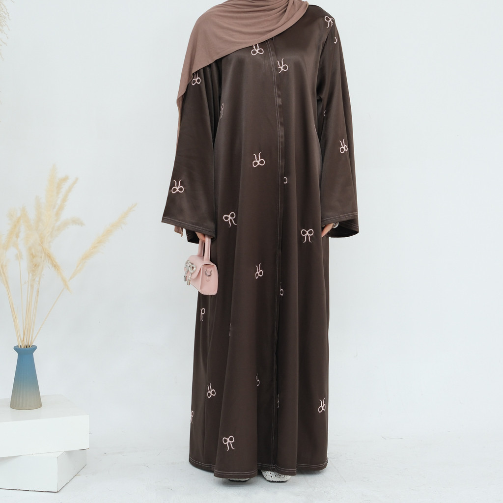 Raya Muslim Open Abaya for Women Cardigan Robe Long Dresses Bow Embroidery Ramadan Dubai Abayas Kaftan Jubah