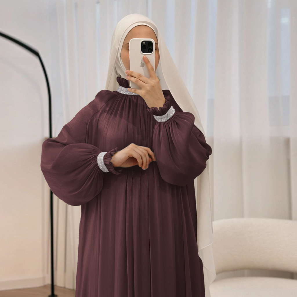 Dubai Muslim Modest Dress for Women Elegant Arab Stain Plain Abaya with Belt Islamic Solid Long Sleeve Robe