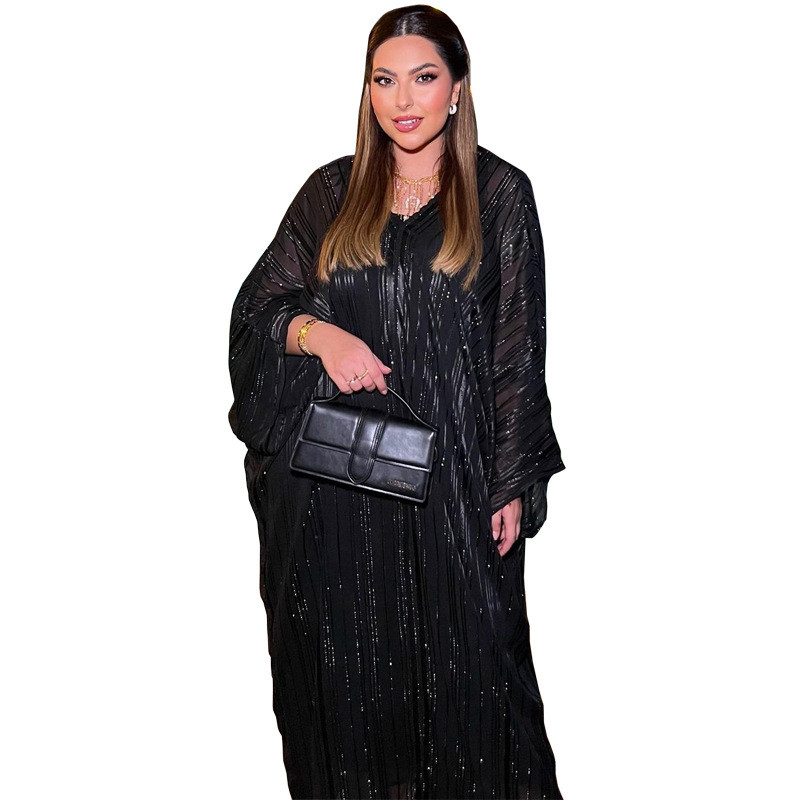 Luxury Shiny Abaya For Muslim Women Kaftan Dubai Batwing Sleeve Evening Dress Modest abaya