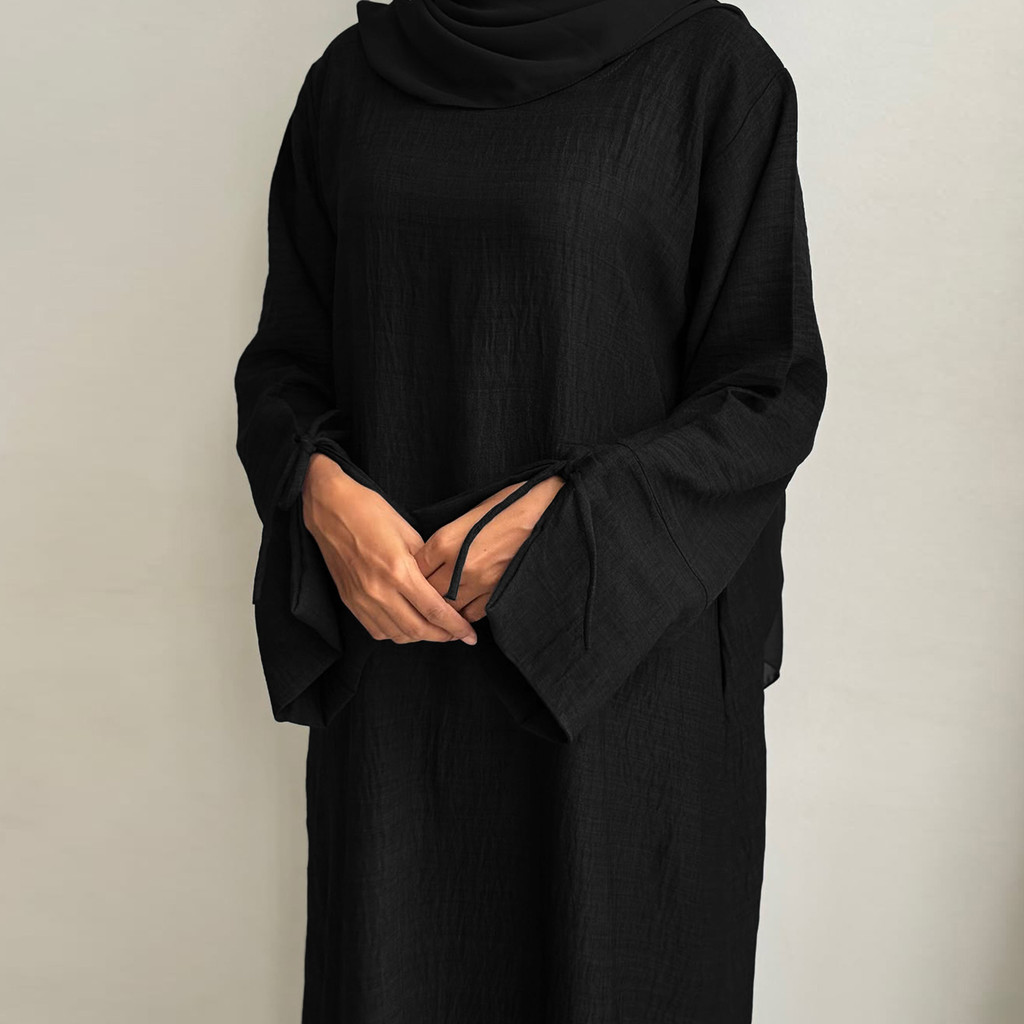 New Luxury Saudi Women Abayas Malay Women Solid Long Sleeve O Neck Ramadan Women's Clothing