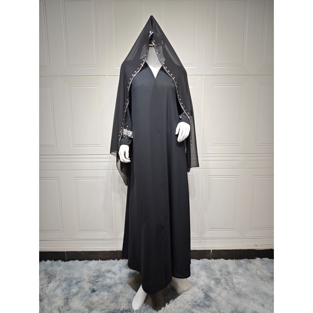 Muslim Black Abaya Dubai Luxury Open Cardigan Women's Prayer Caftan For Evening Robe Clothes Large Size With Belt