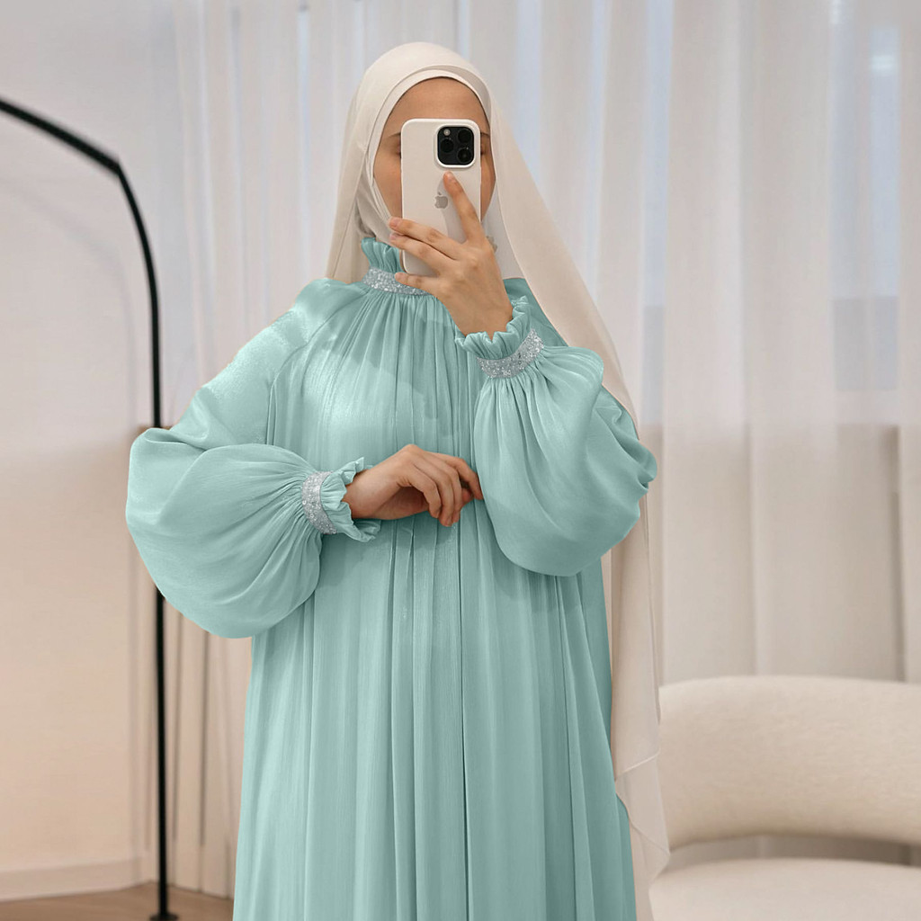 Dubai Muslim Modest Dress for Women Elegant Arab Stain Plain Abaya with Belt Islamic Solid Long Sleeve Robe