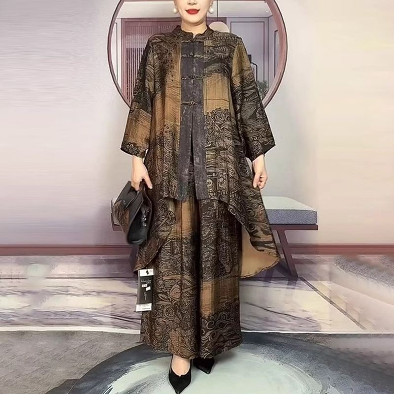2 piece set ethnic style mother suit spring and autumn loose irregular retro temperament national style - detail 7
