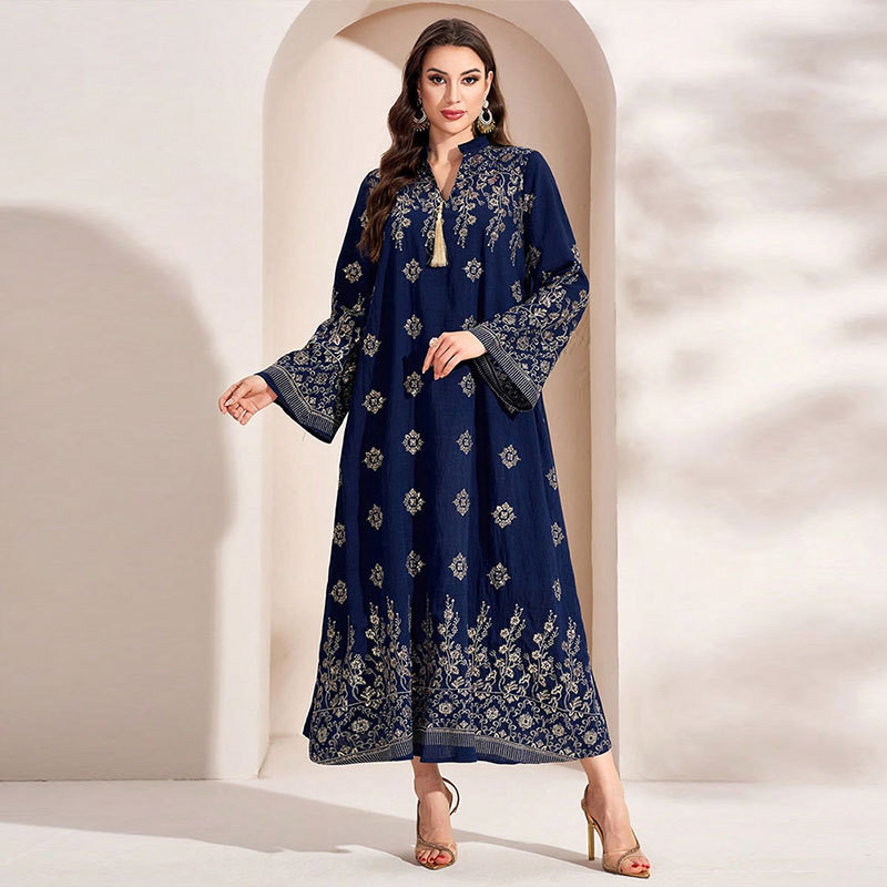 New Embroidery Muslim Dress Women Dubai Abaya Kaftan Raya Islamic Clothing Arabic Robe Caftan Muslimah