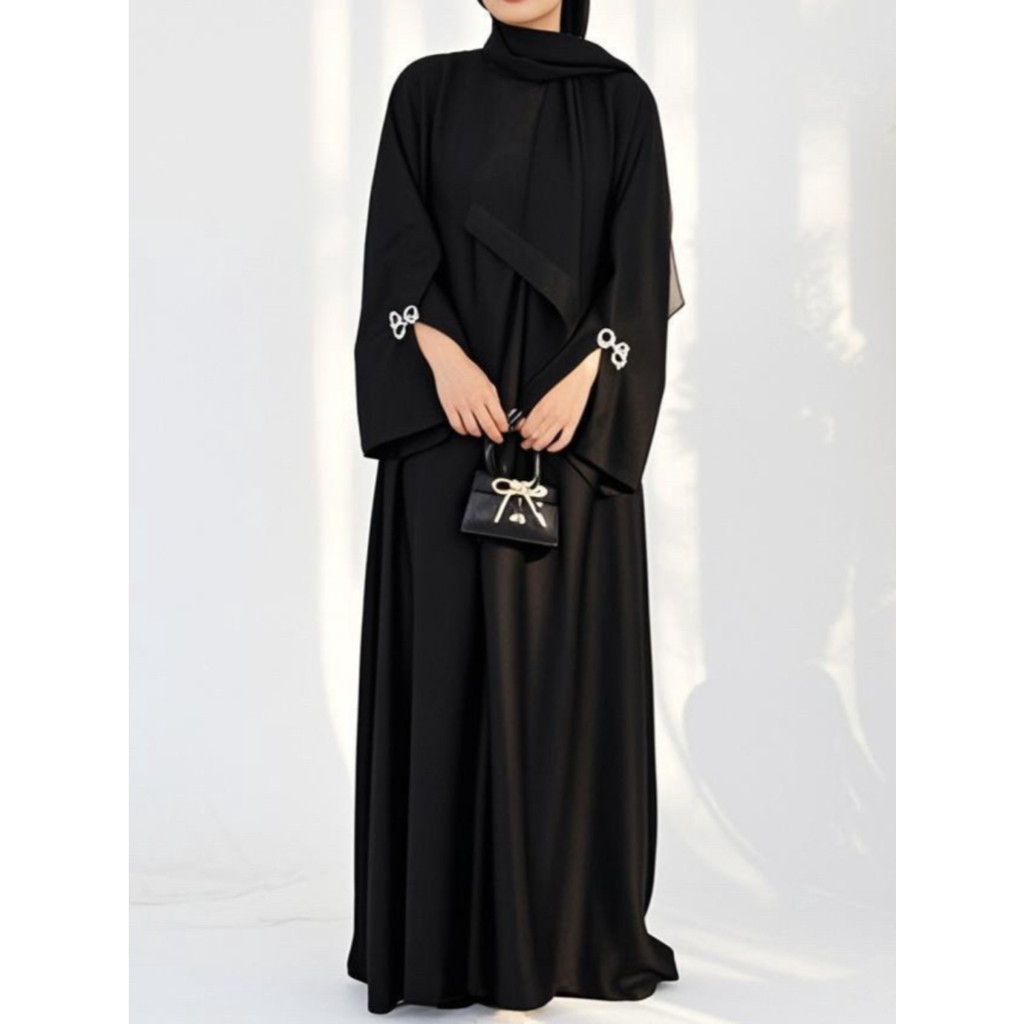 Raya Muslim Abaya for Women Bow Dresses Split Sleeve Ramadan Dubai Long Robe Party Islam Kaftan