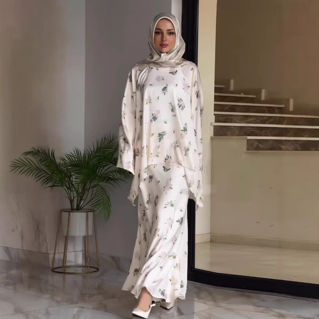Khimar Set 2 Piece Muslims Women Clothing Shirt Suit Party Raya Ramadan Elegant Kaftan Kebaya Abaya Dubai Luxury