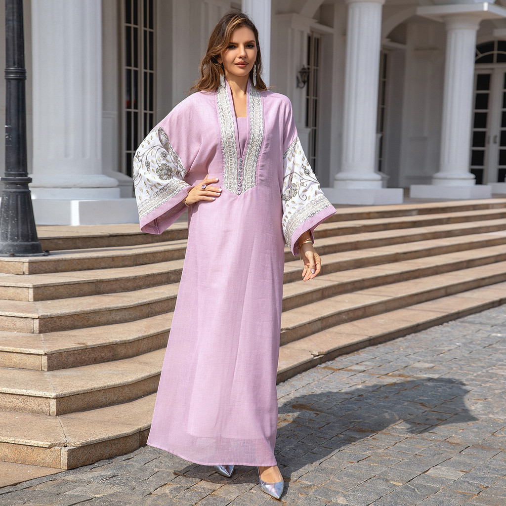 Europe and America Clothing Middle East Muslim Robe Dubai Clothing Embroidery Abaya Women's Gown - detail 3