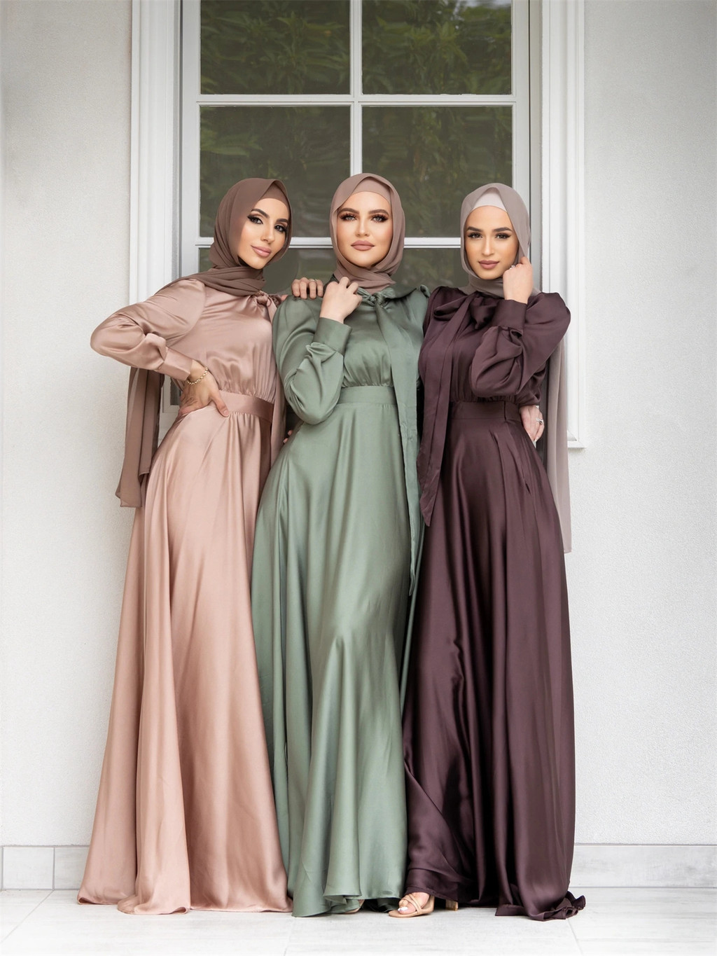 Elegant Satin Dress for Women Muslim Fashion Abaya Hijab Dubai  Arabic Kaftan Robe Female Islamic Clothing - detail 1