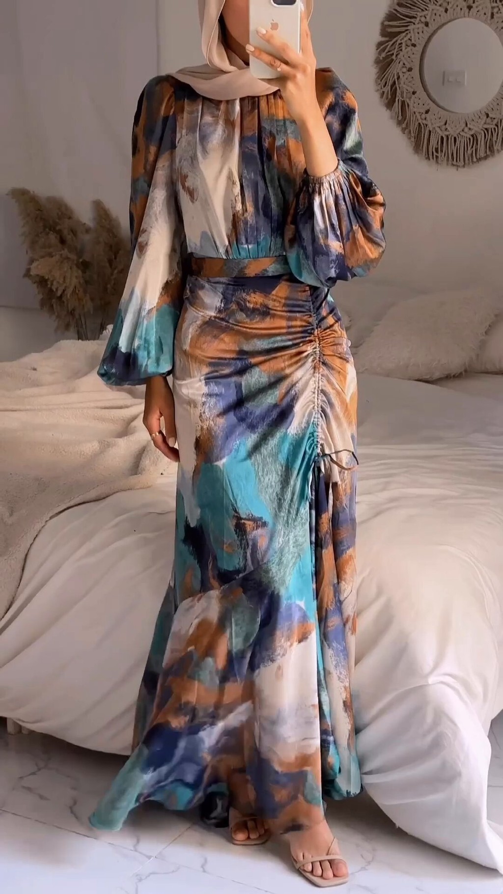 [PREMIUM QUALITY] Abaya Dubai Muslim Fashion Long Sleeve Maxi Dress Floral Print - detail 2