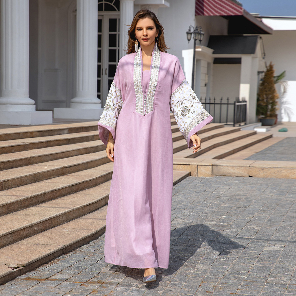 Europe and America Clothing Middle East Muslim Robe Dubai Clothing Embroidery Abaya Women's Gown - detail 5