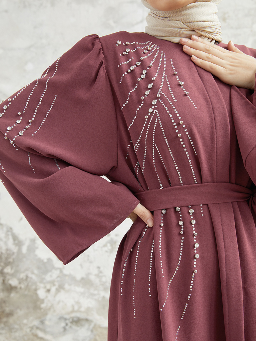 Raya Dubai Diamonds Abaya Kaftan Muslim Women Long Sleeve Maxi Dress Modest Islam Musulman - detail 4