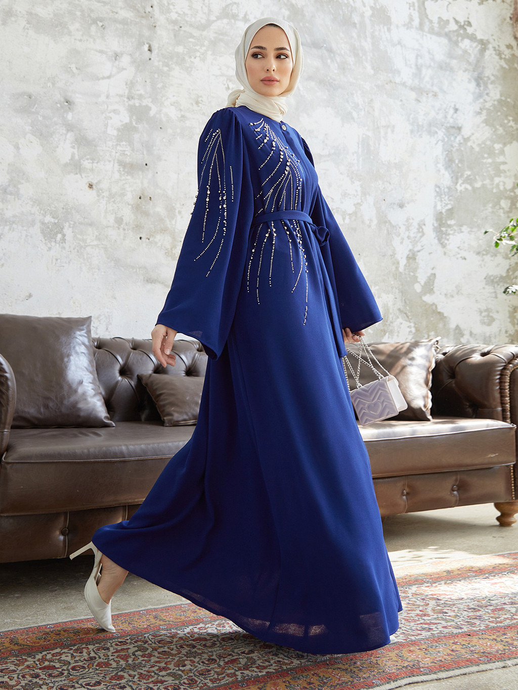 Raya Dubai Diamonds Abaya Kaftan Muslim Women Long Sleeve Maxi Dress Modest Islam Musulman - detail 7