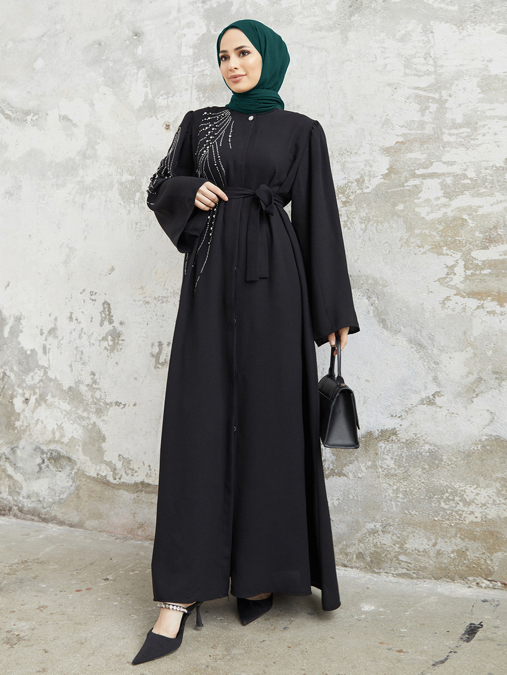 Raya Dubai Diamonds Abaya Kaftan Muslim Women Long Sleeve Maxi Dress Modest Islam Musulman - detail 11