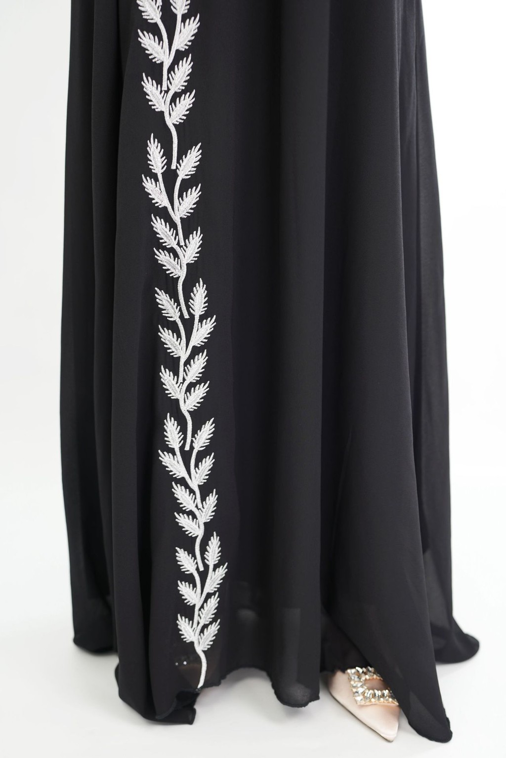 Raya abaya Dubai Türkiye Fashion Street Chiffon Round Neck Plant Pattern Embroidery Jubah - detail 6