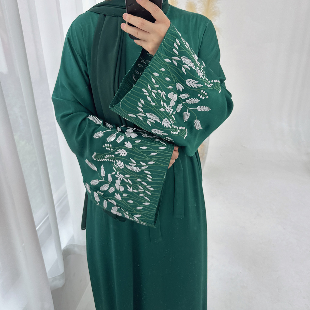 Luxurious Dubai & Türkiye Leaf Embroidery Ramadan Abaya - Elegant Jubah Dress - detail 6