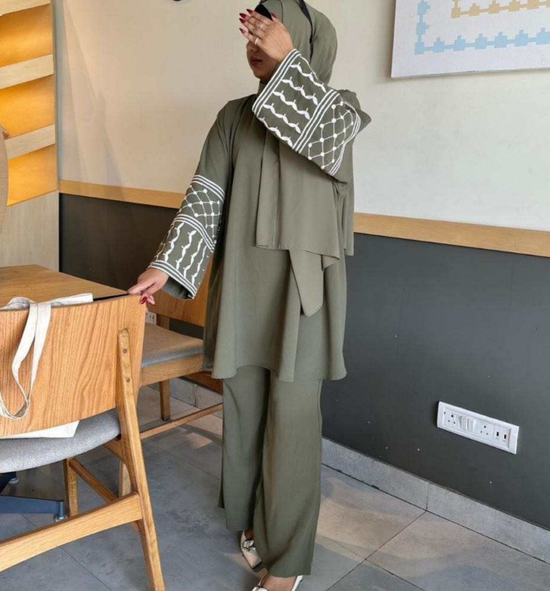 Raya Middle East Turkish embroidered top plus wide-leg pants trousers two-piece set - detail 4