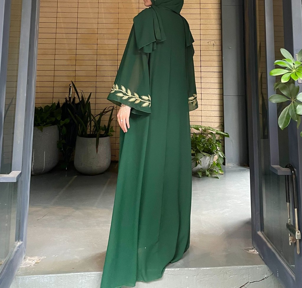 Raya abaya Dubai Türkiye Fashion Street Chiffon Round Neck Plant Pattern Embroidery Jubah - detail 4